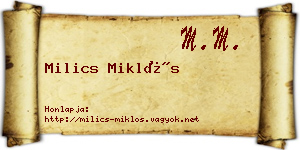 Milics Miklós névjegykártya